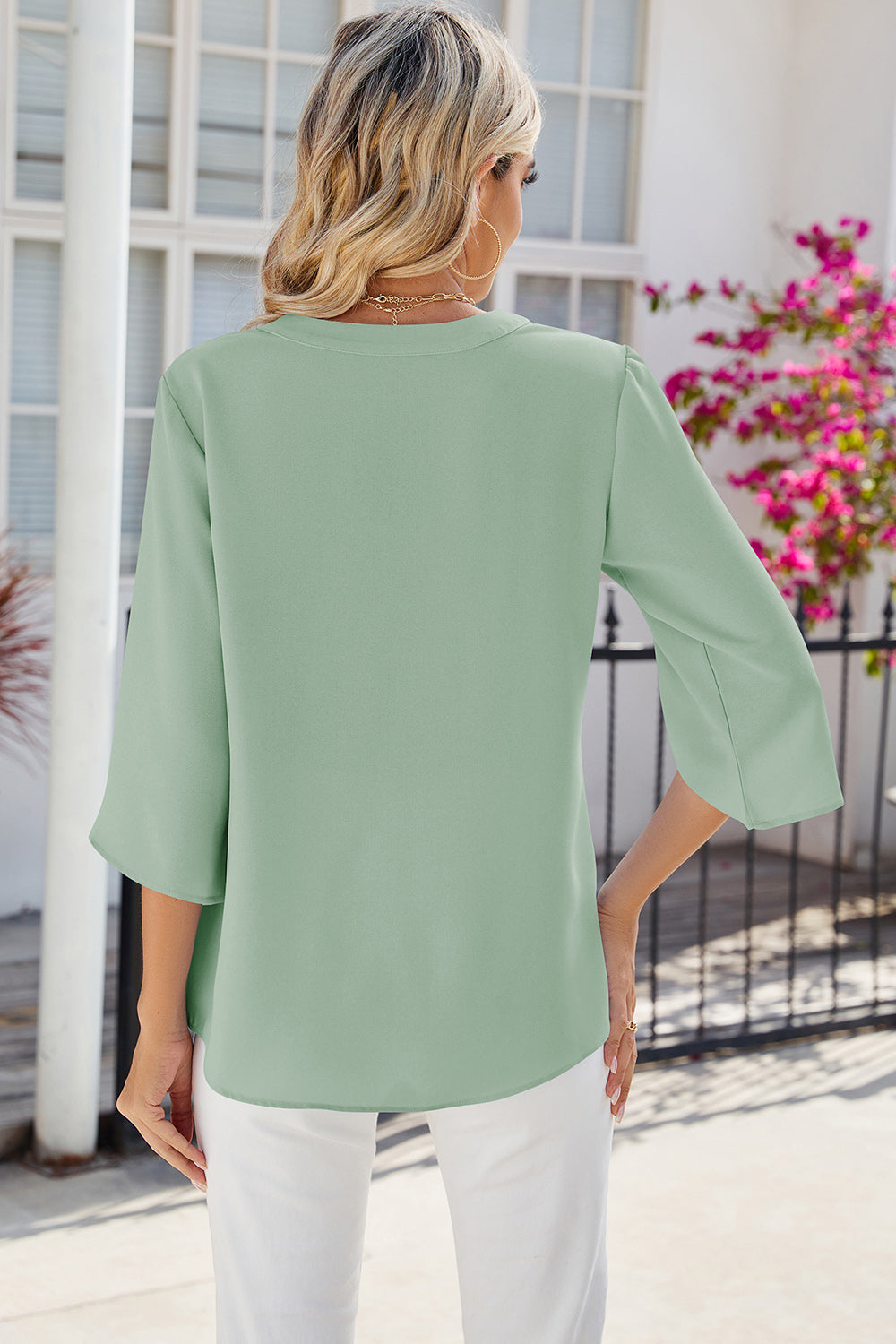 Notched Half Button T-Shirt-Angel Casuals