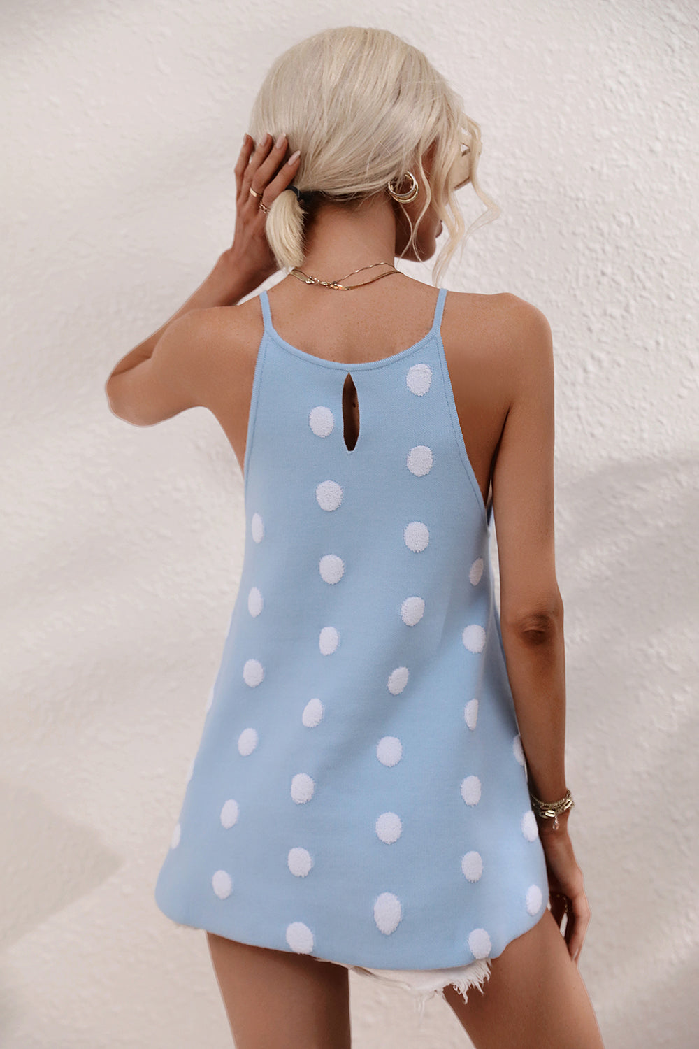 Polka Dot Round Neck Knit Tank-Angel Casuals