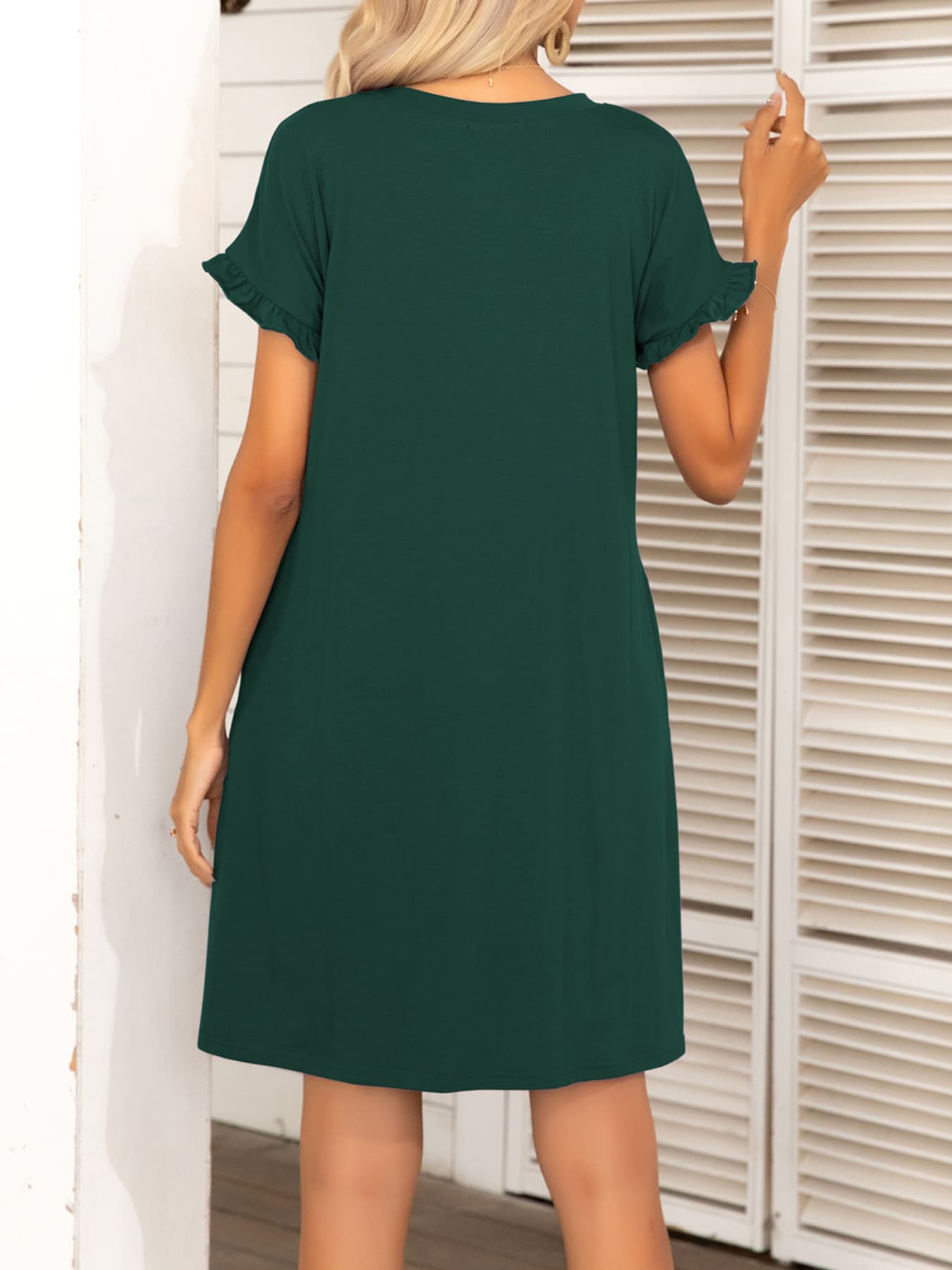 Round Neck Flounce Sleeve Dress with Pockets-Angel Casuals