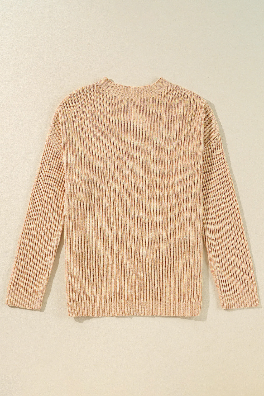 Side Slit Round Neck Long Sleeve Sweater-Angel Casuals