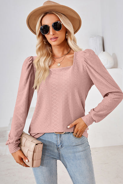 Square Neck Puff Sleeve T-Shirt-Angel Casuals