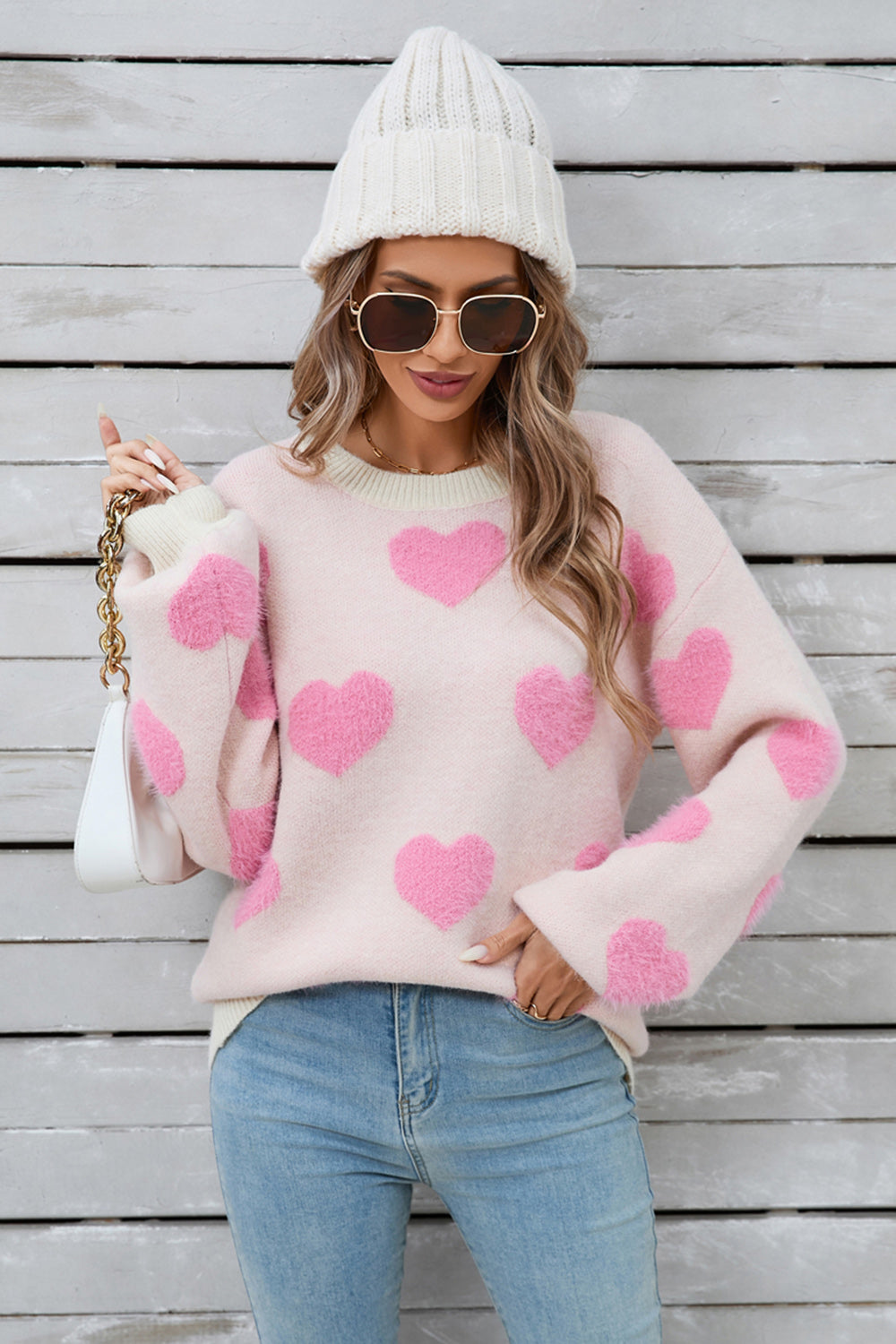 Angel Wings Heart Dropped Shoulder Long Sleeve Sweater-Angel Casuals