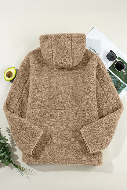 Drawstring Fleece Zip Up Hooded Jacket-Angel Casuals
