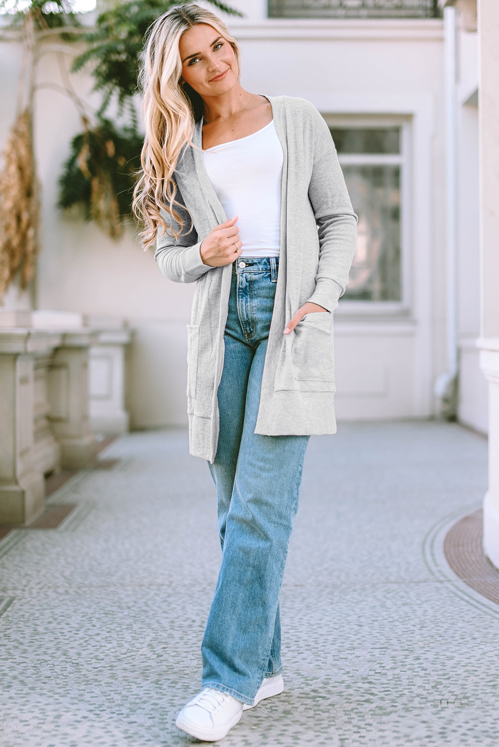 Pocketed Open Front Long Sleeve Cardigan-Angel Casuals