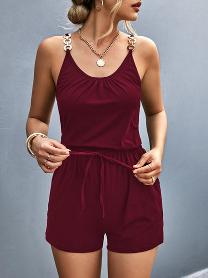 Scoop Neck Romper with Pockets-Angel Casuals