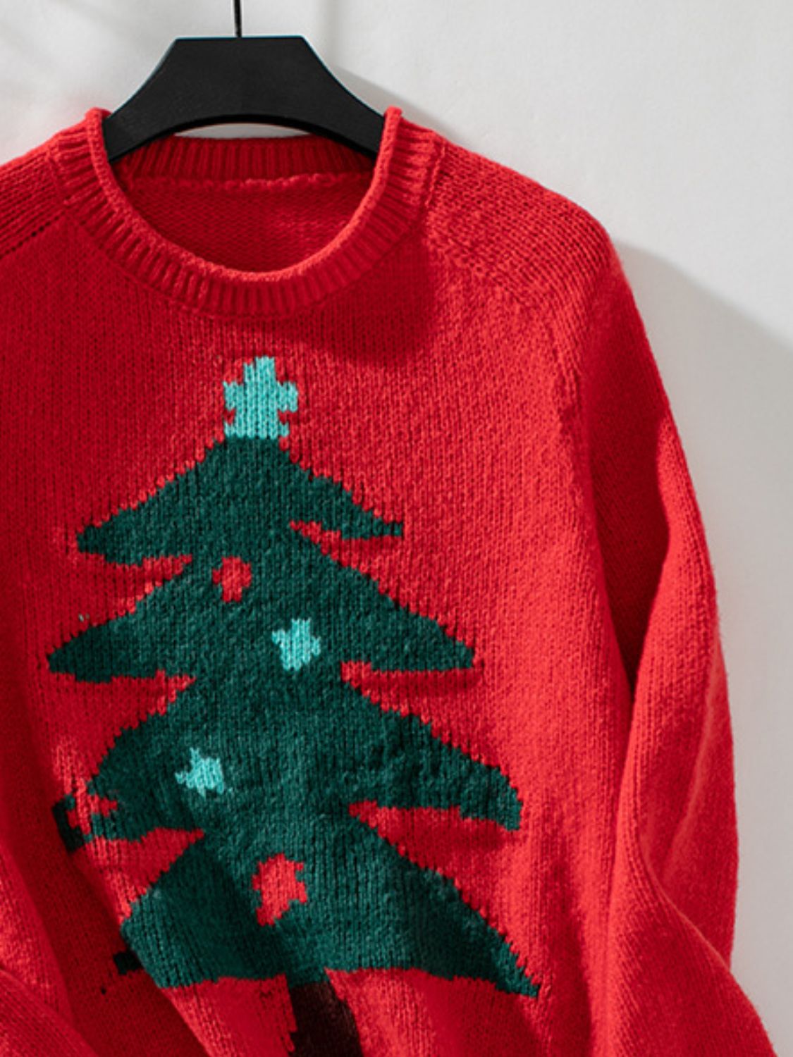 Christmas Tree Round Neck Raglan Sleeve Sweater-Angel Casuals