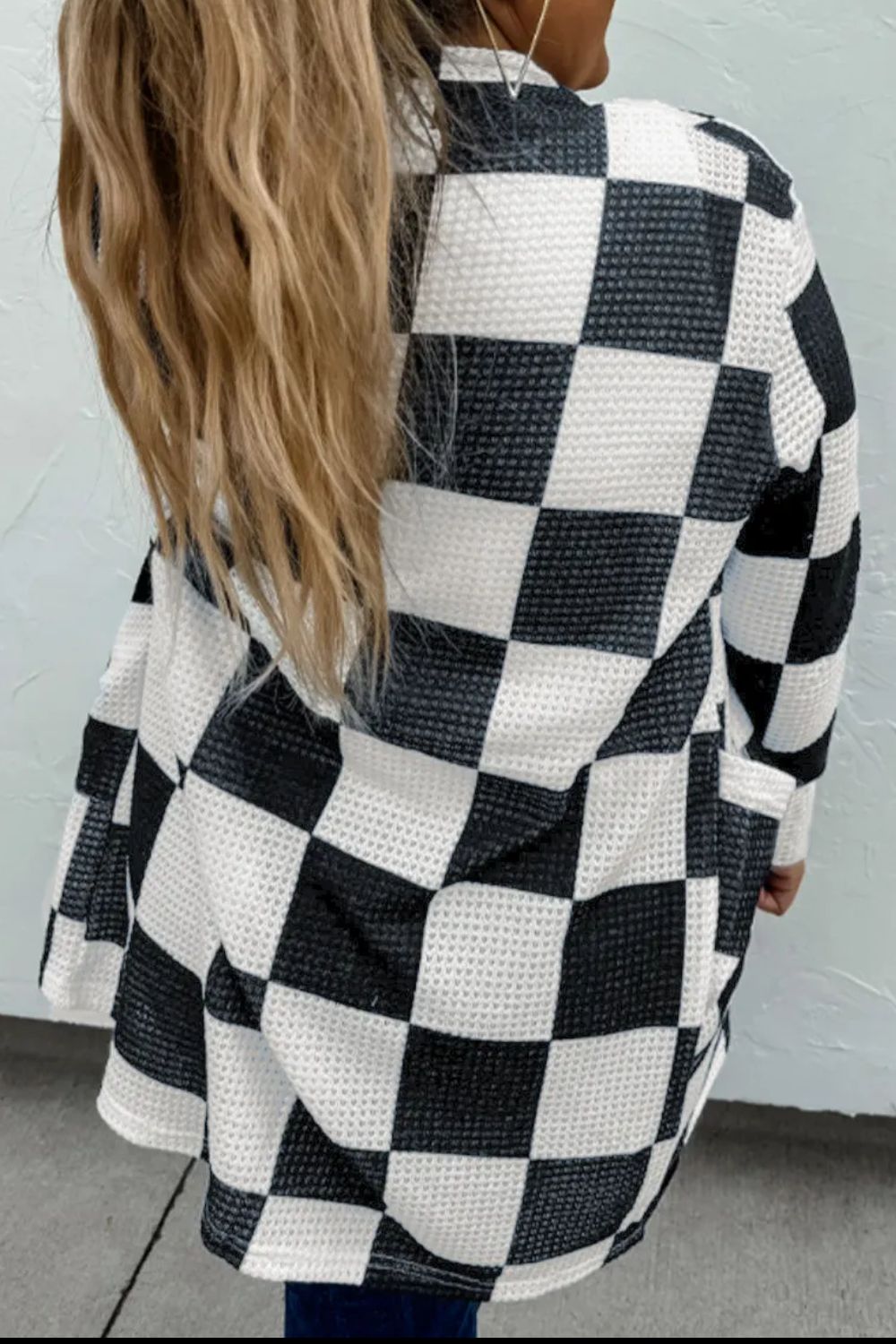 Checkered Open Front Long Sleeve Cover Up-Angel Casuals