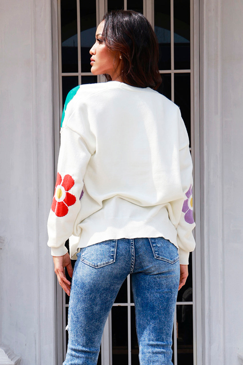 Flower Pattern Open Front Long Sleeve Cardigan-Angel Casuals