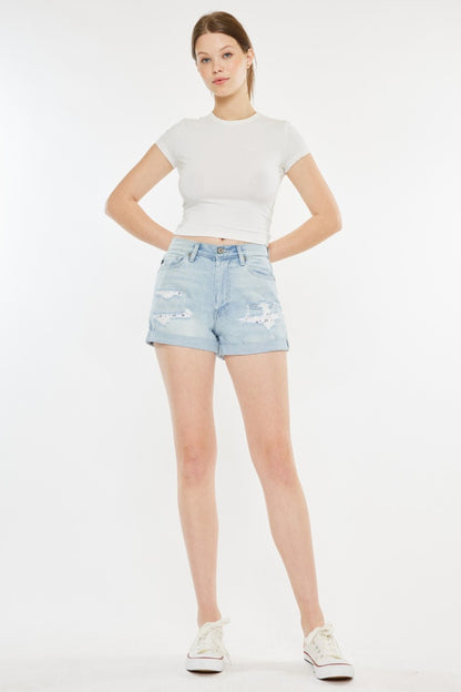 Kancan High Rise Repaired Mom Denim Shorts-Angel Casuals