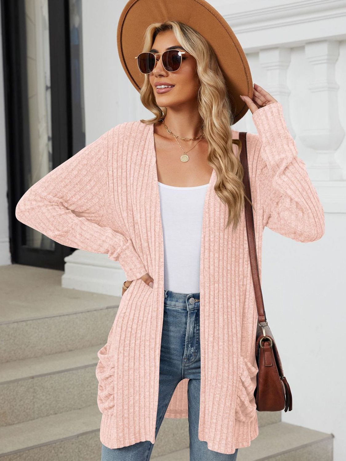 Pocketed Open Front Long Sleeve Cardigan-Angel Casuals