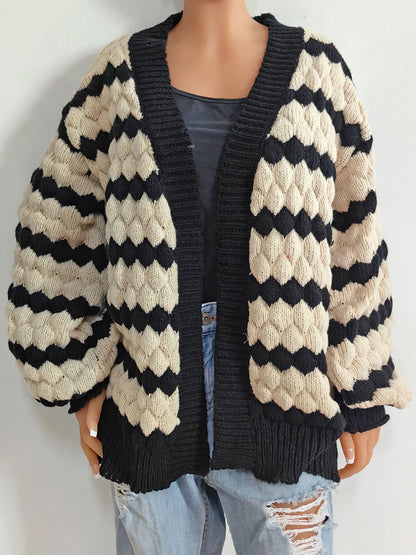 Striped Contrast Open Front Long Sleeve Cardigan-Angel Casuals