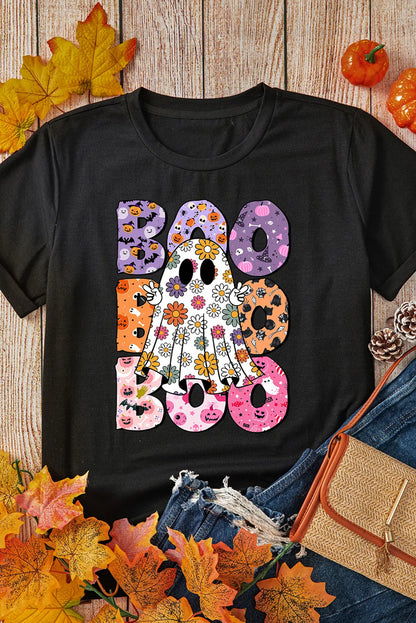 BOO Ghost Graphic Round Neck Short Sleeve T-Shirt-Angel Casuals
