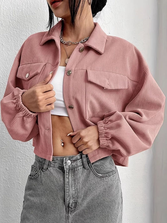 Collared Neck Dropped Shoulder Jacket-Angel Casuals
