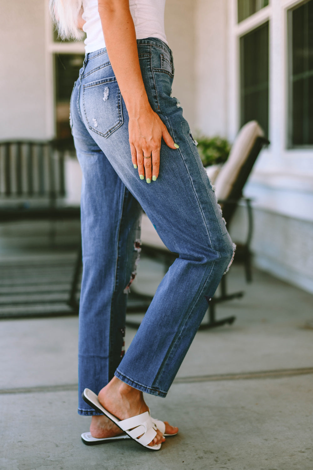 Distressed Straight Jeans with Pockets-Angel Casuals