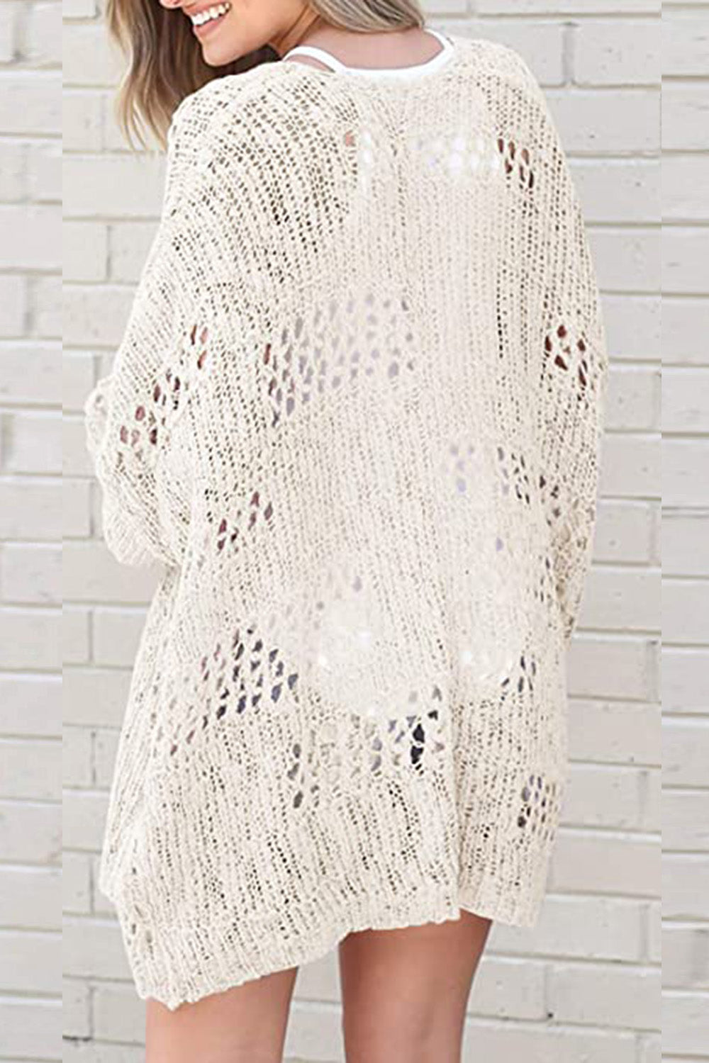 Openwork Open Front Long Sleeve Cardigan-Angel Casuals