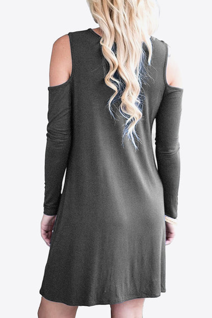 Cold-Shoulder Long Sleeve Round Neck Dress-Angel Casuals