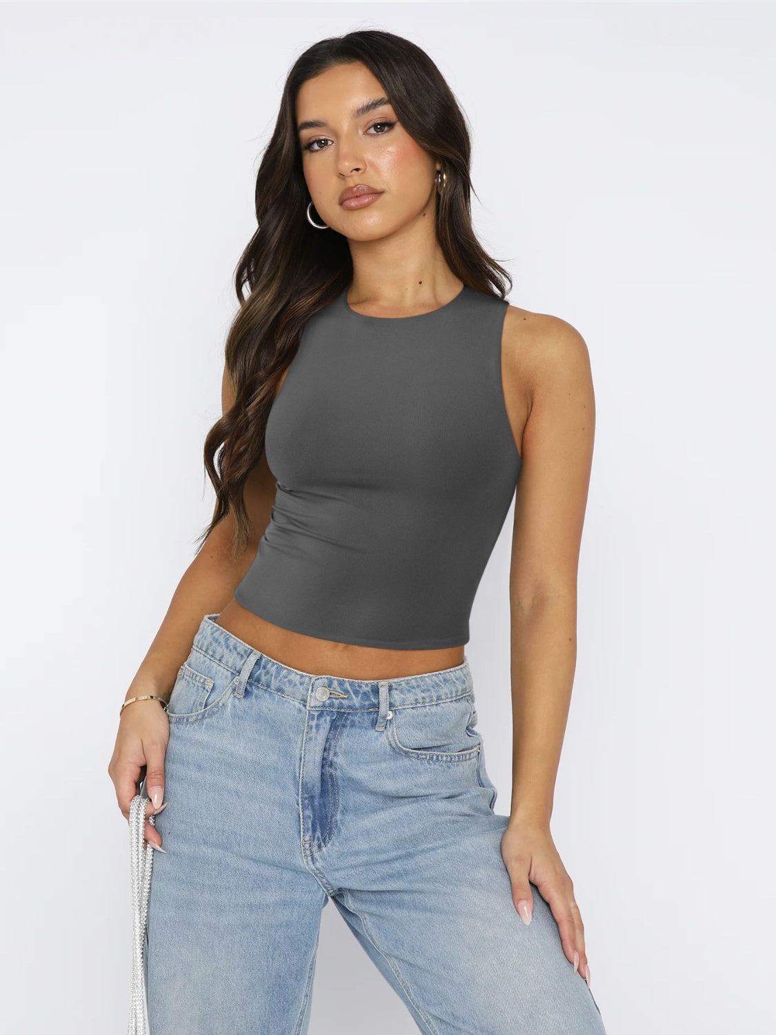 Round Neck Cropped Tank-Angel Casuals