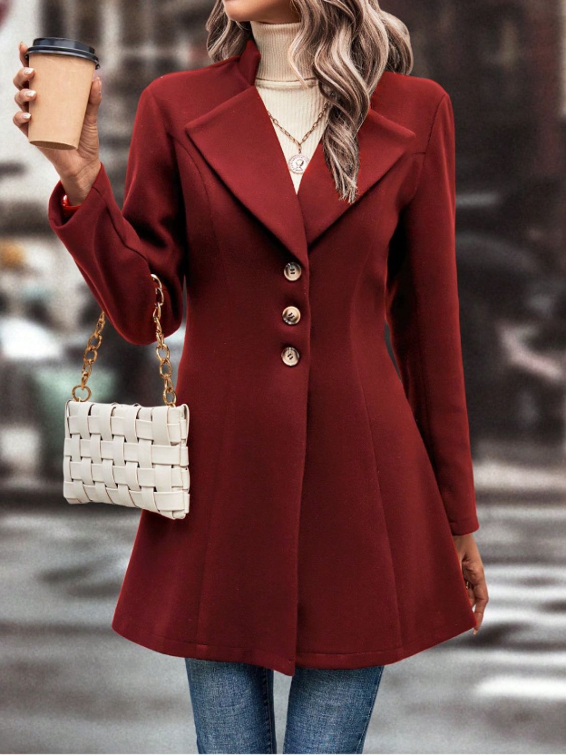 Collared Neck Button Up Long Sleeve Coat-Angel Casuals
