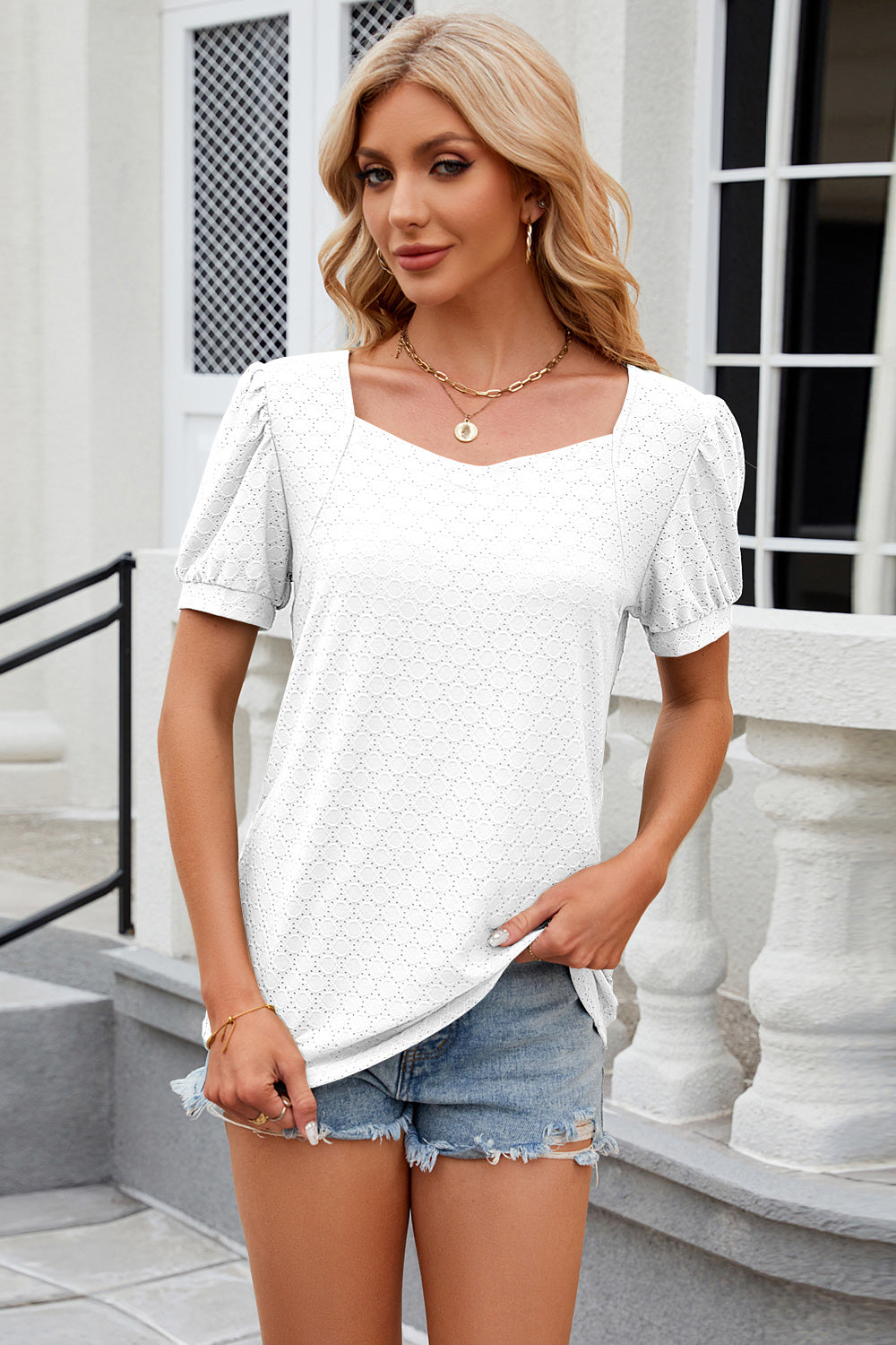 Eyelet Short Sleeve T-Shirt-Angel Casuals