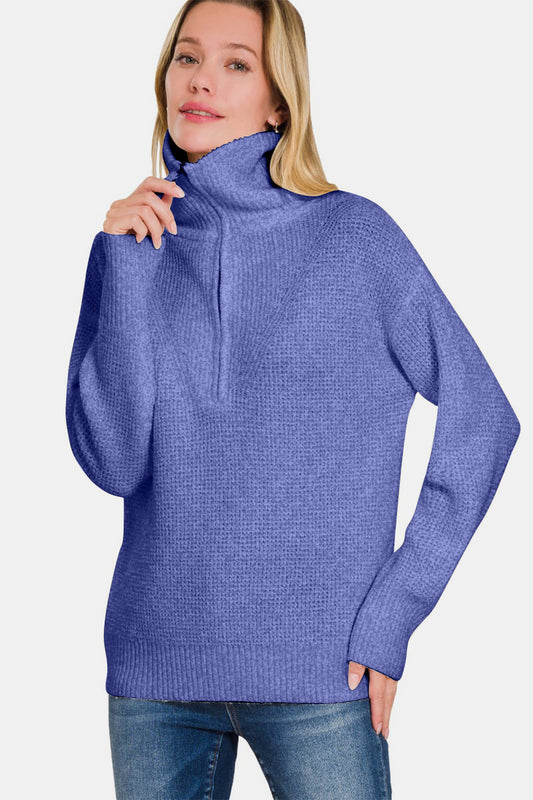 Zenana Half Zip Long Sleeve Sweater-Angel Casuals