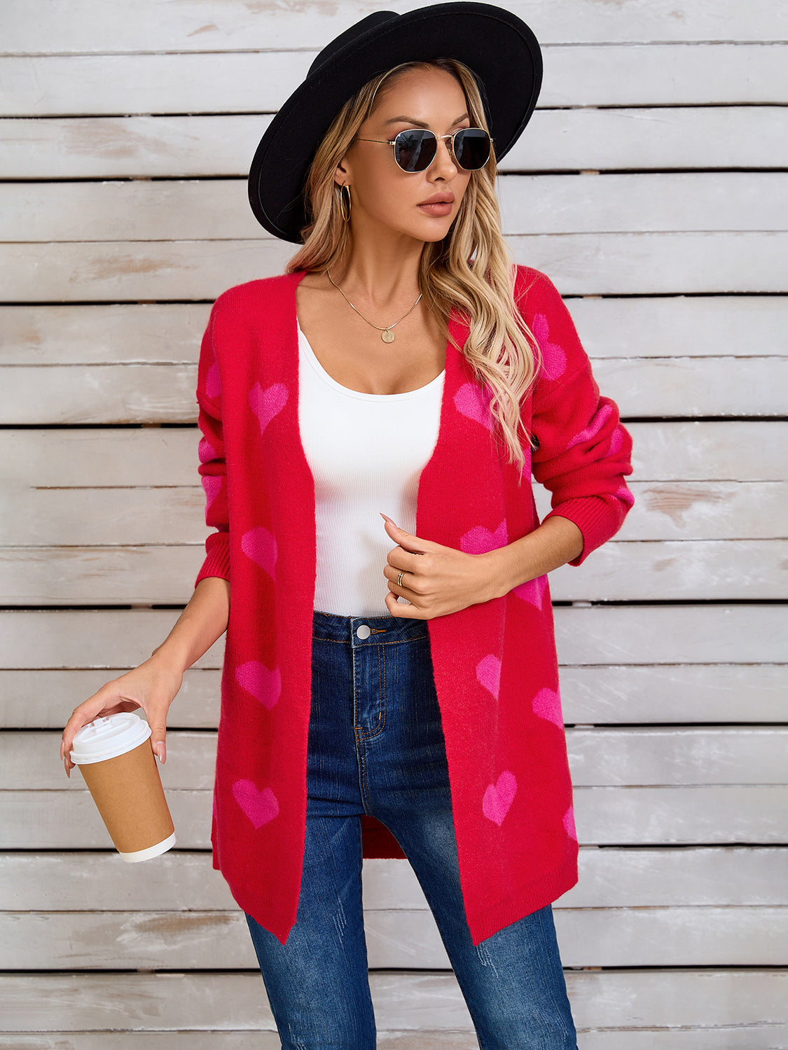 Angel Wings Heart Open Front Long Sleeve Cardigan-Angel Casuals