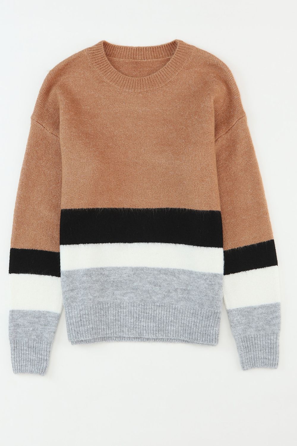 Color Block Round Neck Dropped Shoulder Sweater-Angel Casuals