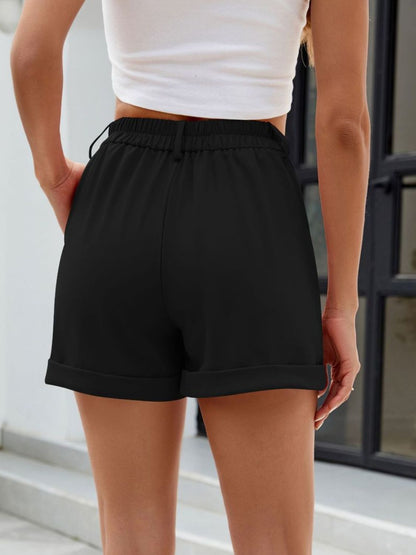 Roll Trim Half Elastic Waist Shorts-Angel Casuals