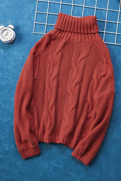 Cable-Knit Turtleneck Dropped Shoulder Sweater-Angel Casuals