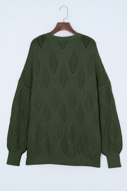 Plus Size Cable-Knit Button Up Sweater-Angel Casuals