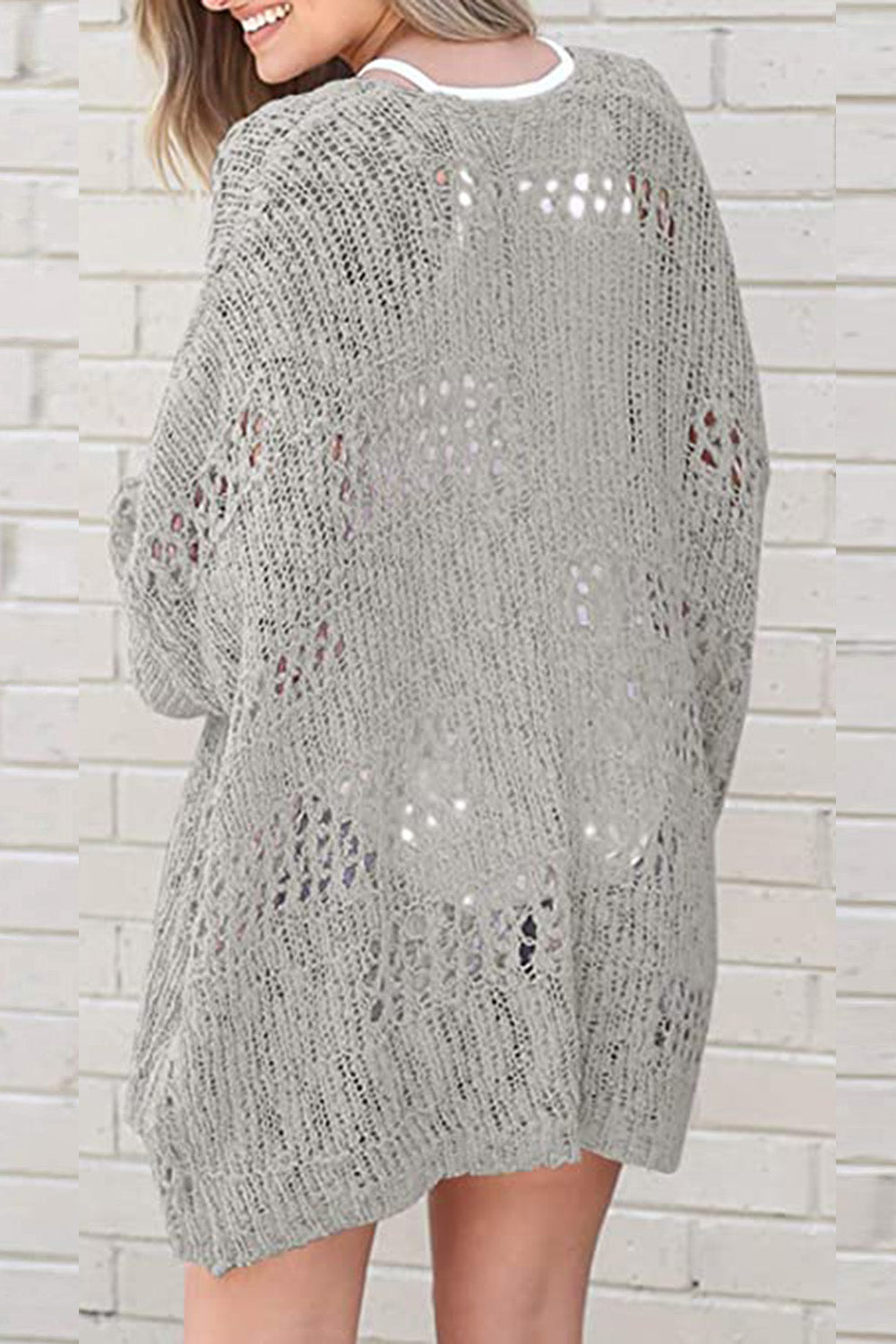 Openwork Open Front Long Sleeve Cardigan-Angel Casuals