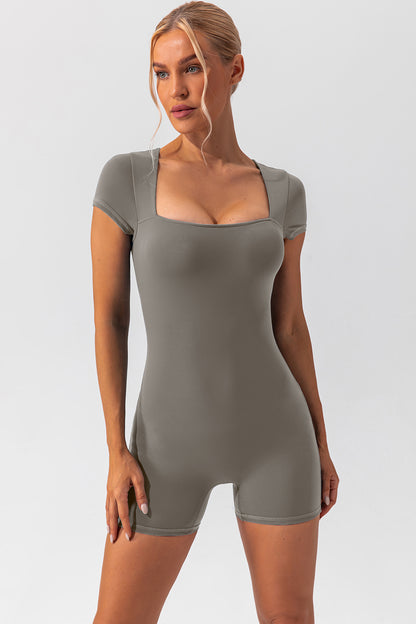 Square Neck Cap Sleeve Active Romper-Angel Casuals