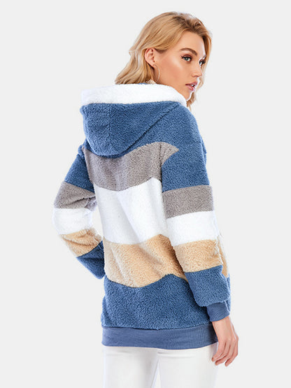 Full Size Drawstring Color Block Zip Up Hooded Outerwear-Angel Casuals