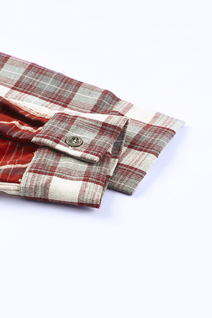 Plaid Patchwork Collared Neck Shacket-Angel Casuals
