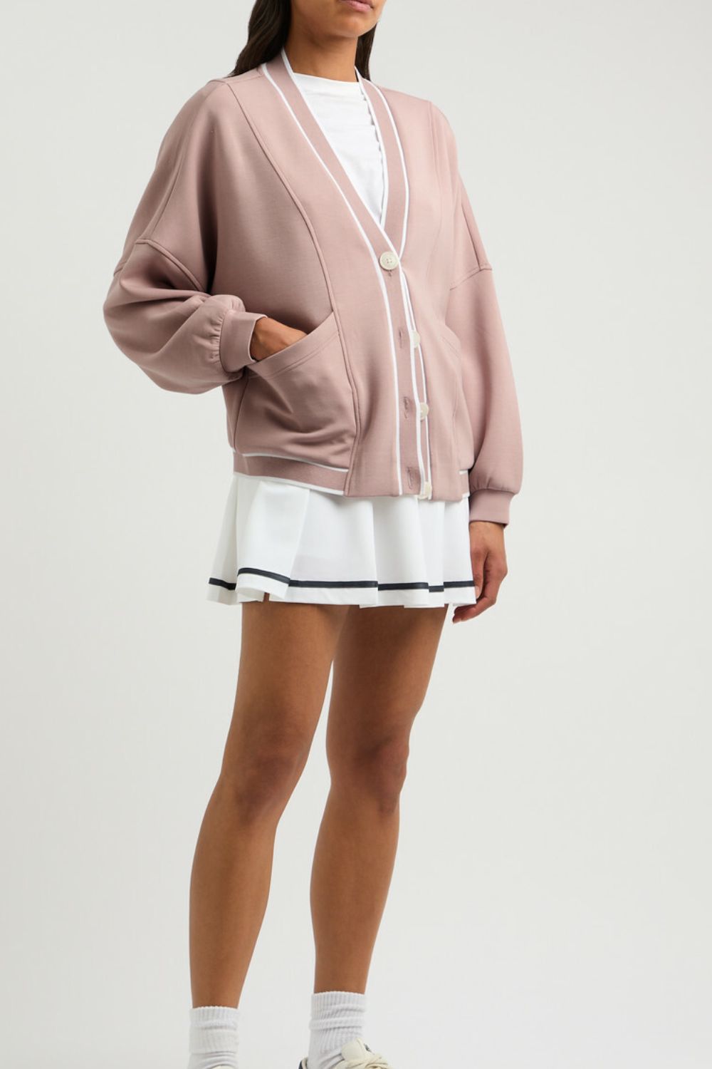 Contrast Trim V Neck Button Up Cardigan-Angel Casuals