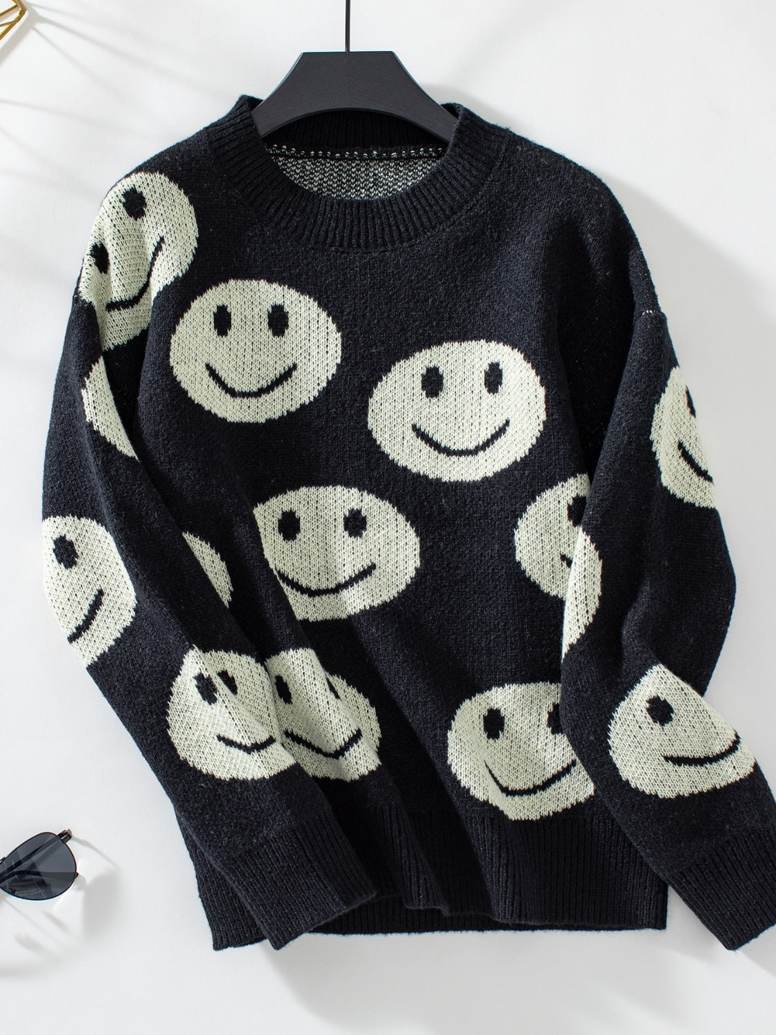 Smile Pattern Round Neck Long Sleeve Sweater-Angel Casuals