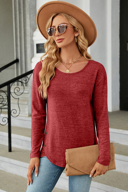 Round Neck Long Sleeve T-Shirt-Angel Casuals