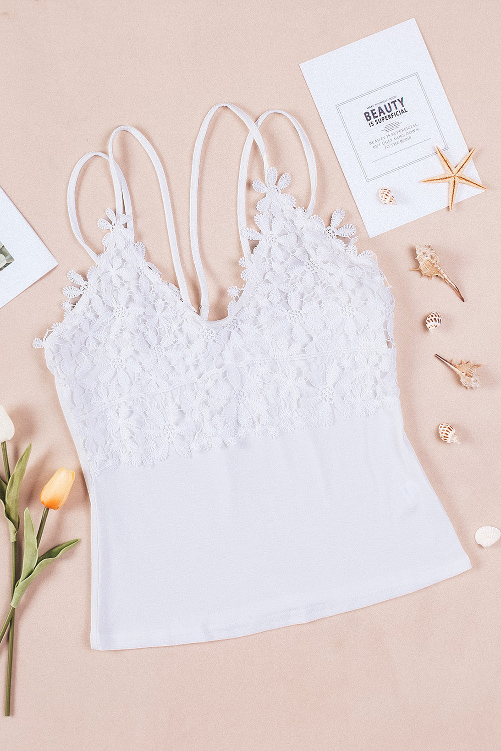 Lace Double Spaghetti Strap Cami Top-Angel Casuals