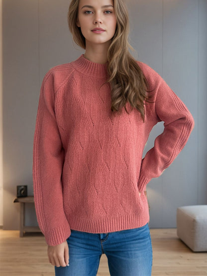 Mock Neck Long Sleeve Sweater-Angel Casuals