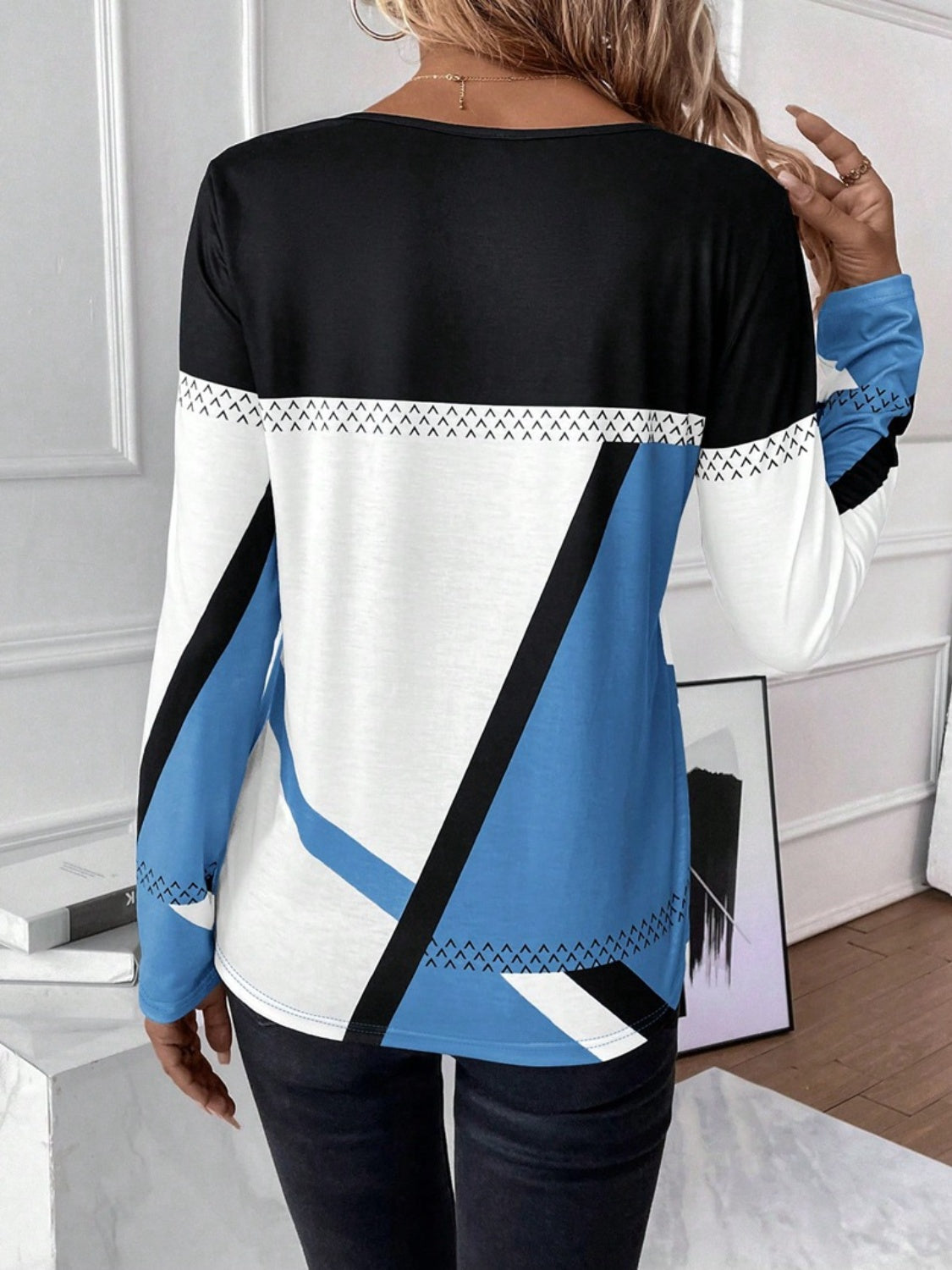Contrast Round Neck Long Sleeve T-Shirt-Angel Casuals