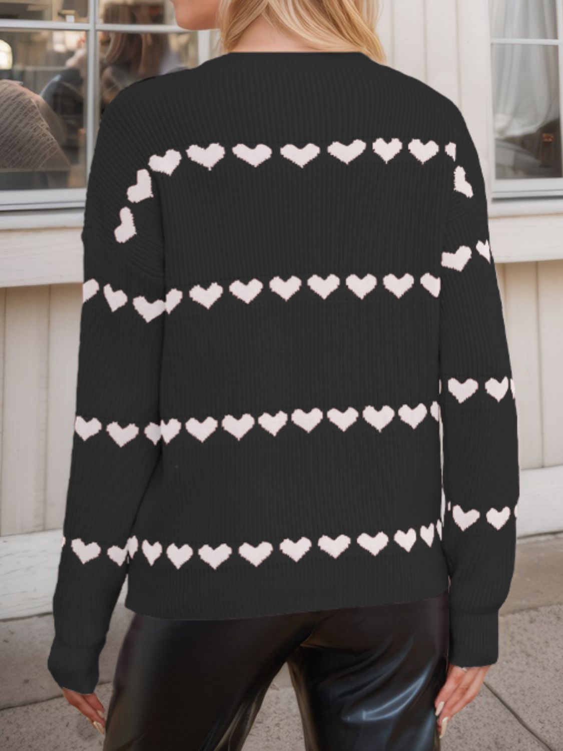 Heart Round Neck Long Sleeve Sweater-Angel Casuals