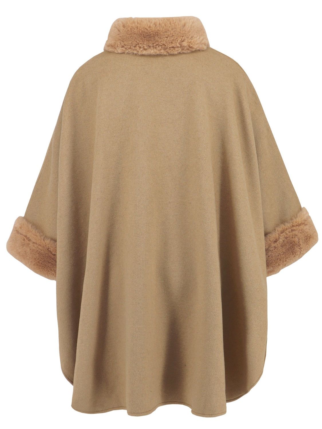 Fuzzy Trim Long Sleeve Poncho-Angel Casuals
