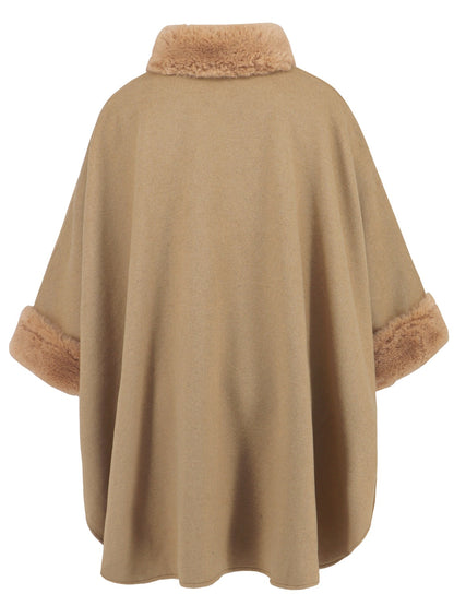 Fuzzy Trim Long Sleeve Poncho-Angel Casuals