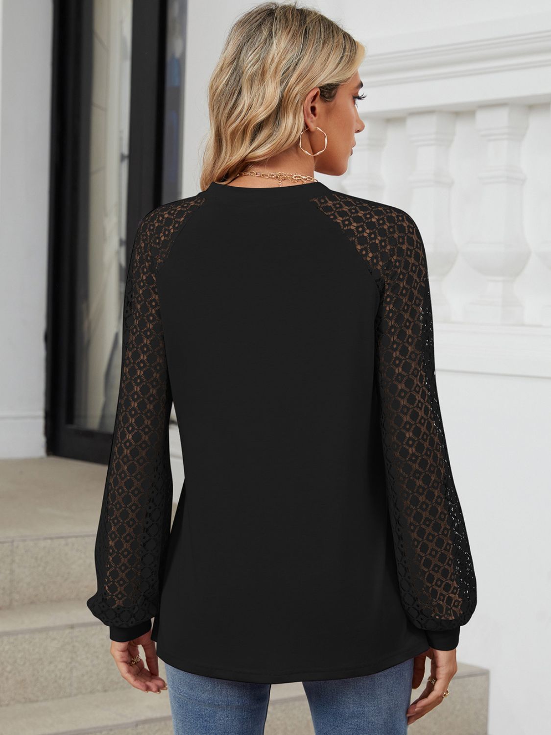 Round Neck Lace Long Sleeve Top-Angel Casuals
