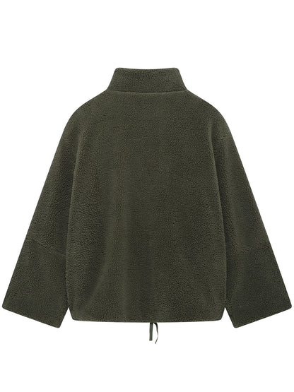 Turtleneck Zip Up Long Sleeve Plush Jacket-Angel Casuals