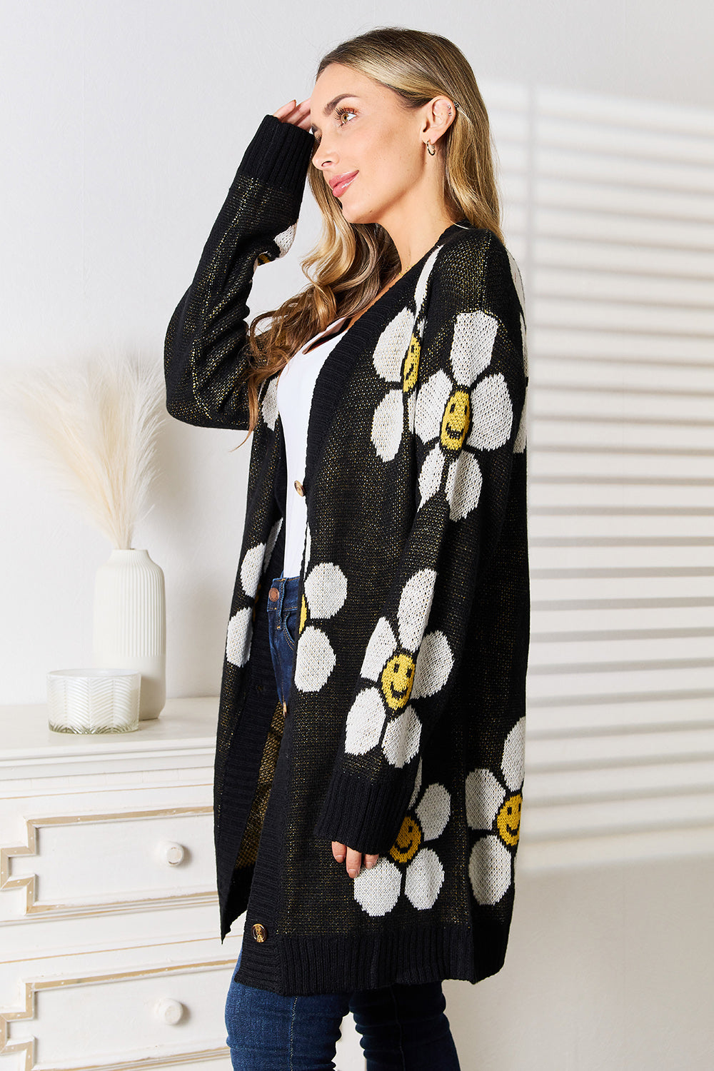 Floral Button Down Longline Cardigan-Angel Casuals