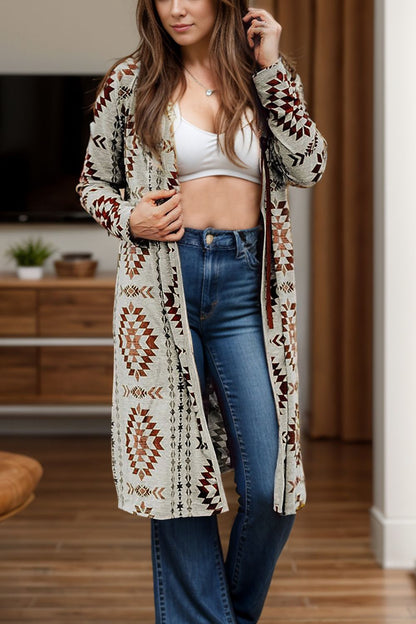 Geometric Open Front Long Sleeve Cover Up-Angel Casuals