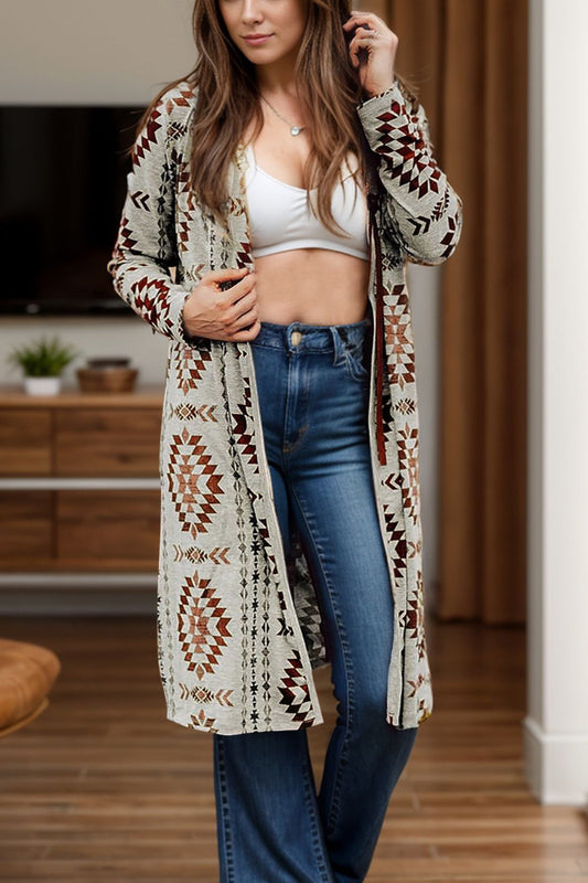 Geometric Open Front Long Sleeve Cover Up-Angel Casuals