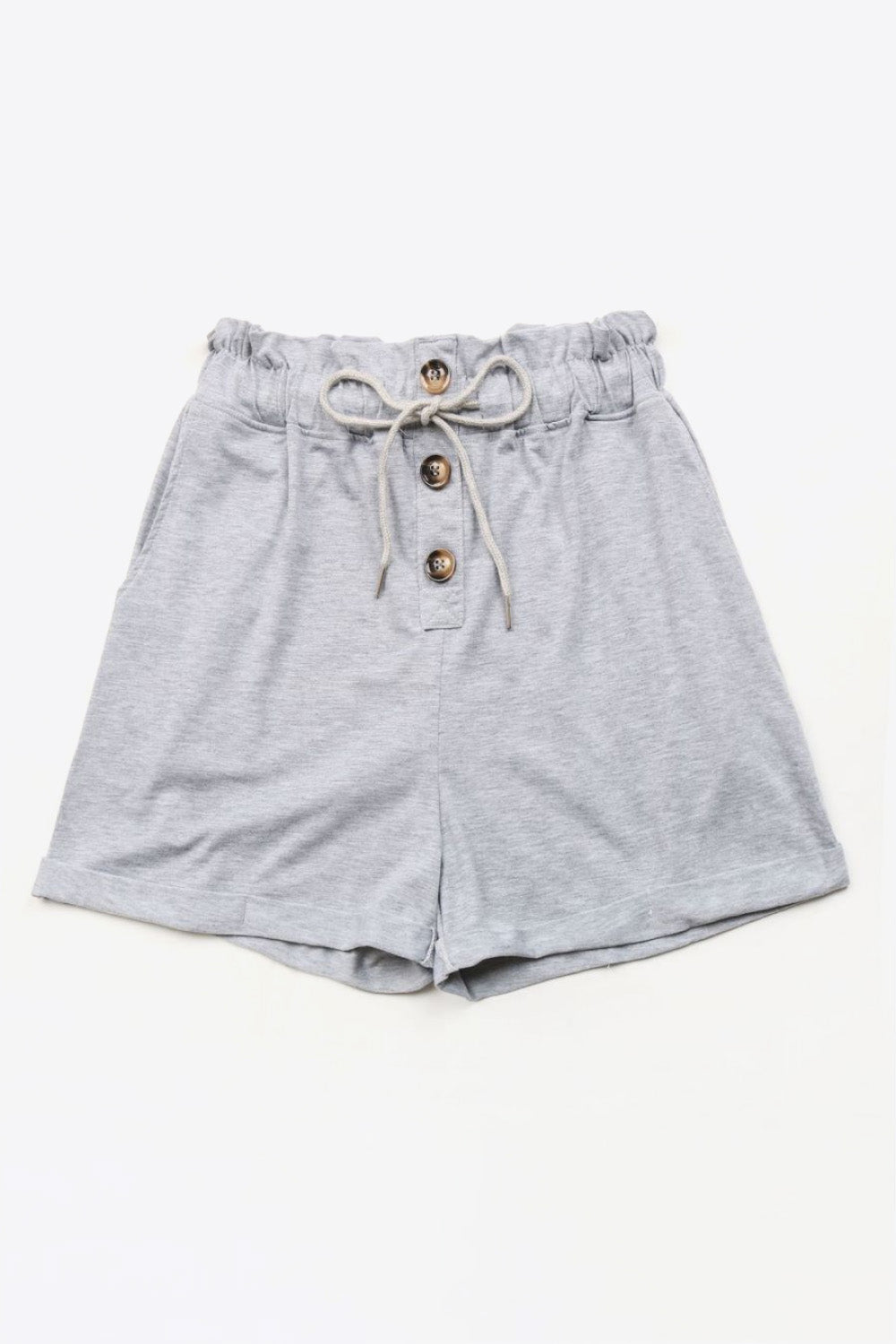 Buttoned Drawstring Waist Cuffed Shorts-Angel Casuals