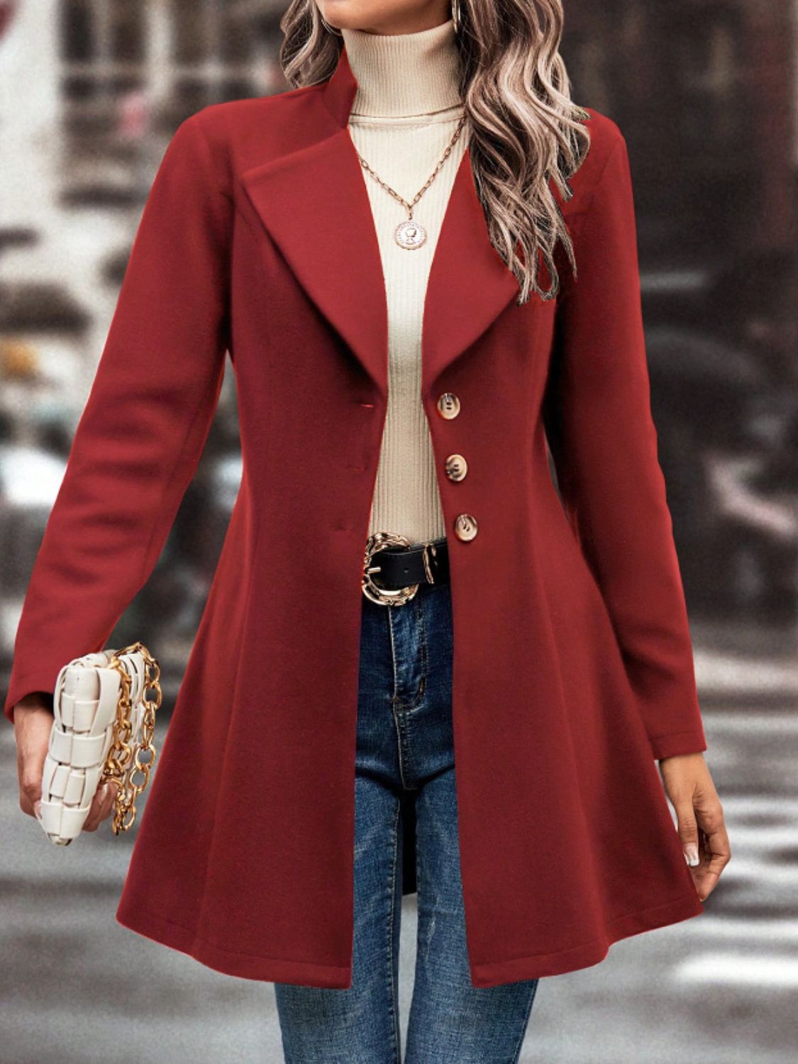 Collared Neck Button Up Long Sleeve Coat-Angel Casuals