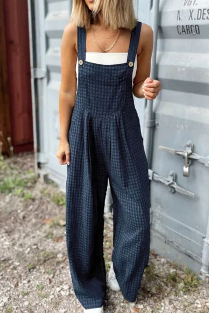Plaid Wide Strap Wide Leg Overalls-Angel Casuals